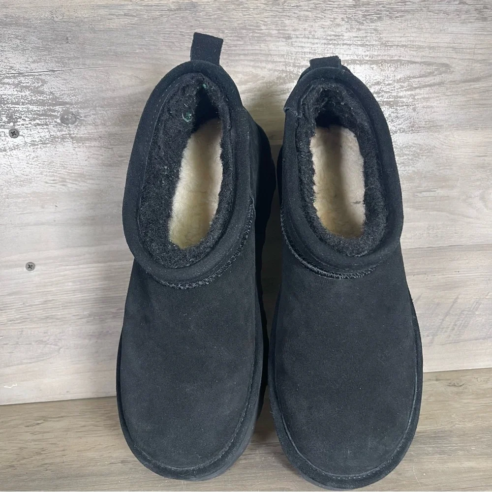 Bearpaw Womens‎ 9 Black Retro Platform Super Shorty Suede Pull On Fur Booties - Picture 3 of 13